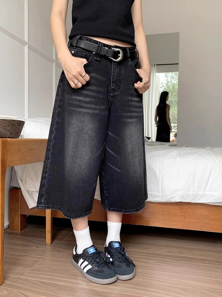 Y2K Wide Leg Denim Shorts