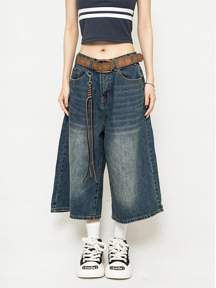 Y2K Wide Leg Denim Shorts