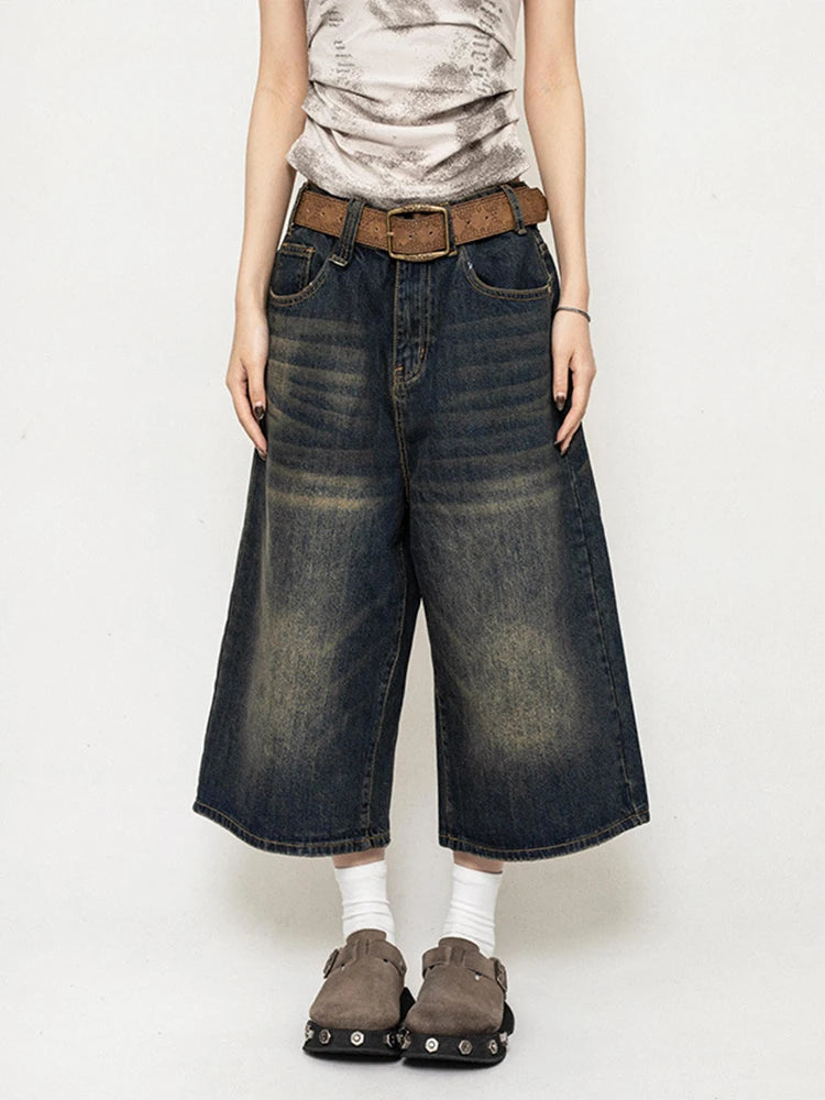 Y2K Wide Leg Denim Shorts