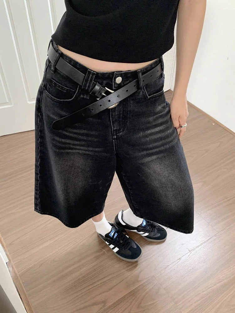Y2K Wide Leg Denim Shorts